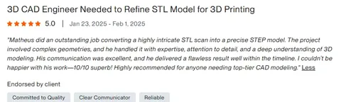 Avaliação original em inglês na Upwork: Cliente na Upwork